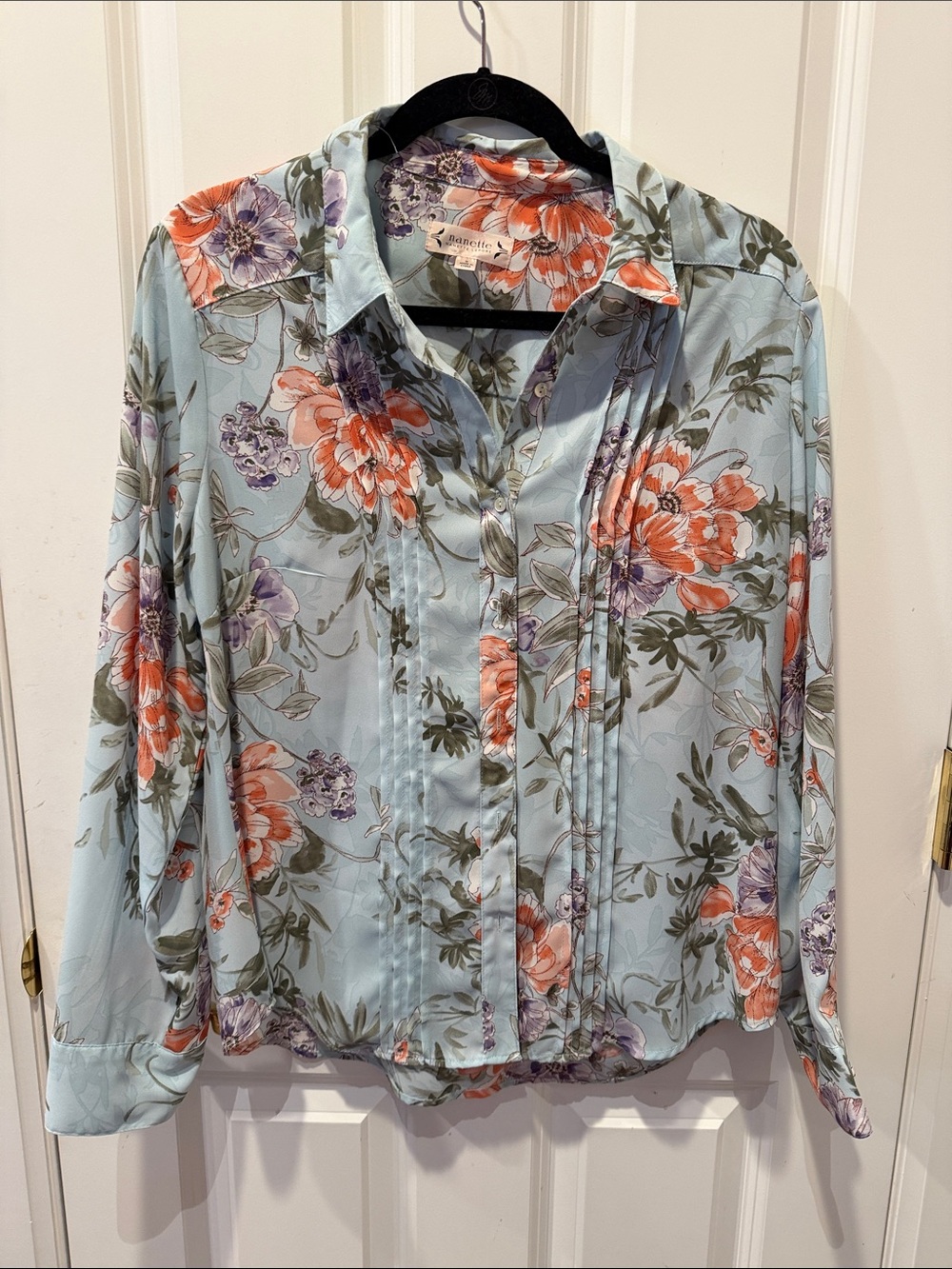 Nanette Lepore Floral Pintuck Button-Down Blouse - Light Blue, Coral, Lavender